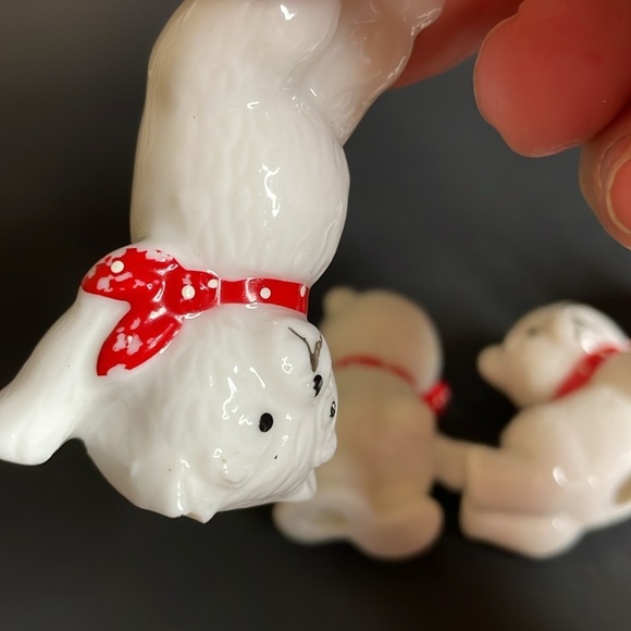 Set of (4) Porcelain/china Posing Polar Bears with Red Bows - Picture 10 of 12